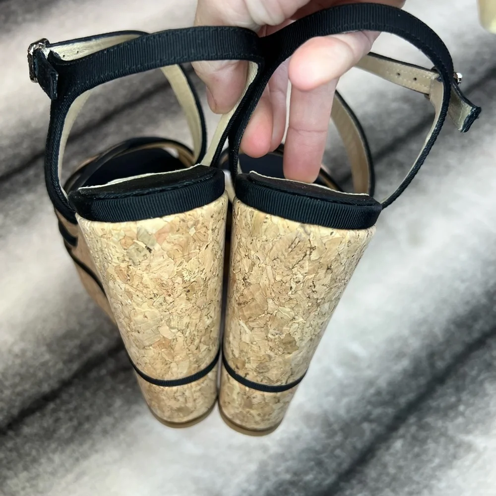 Jimmy Choo Alissa 120 Natural Black Cork Grossgrain Wedges